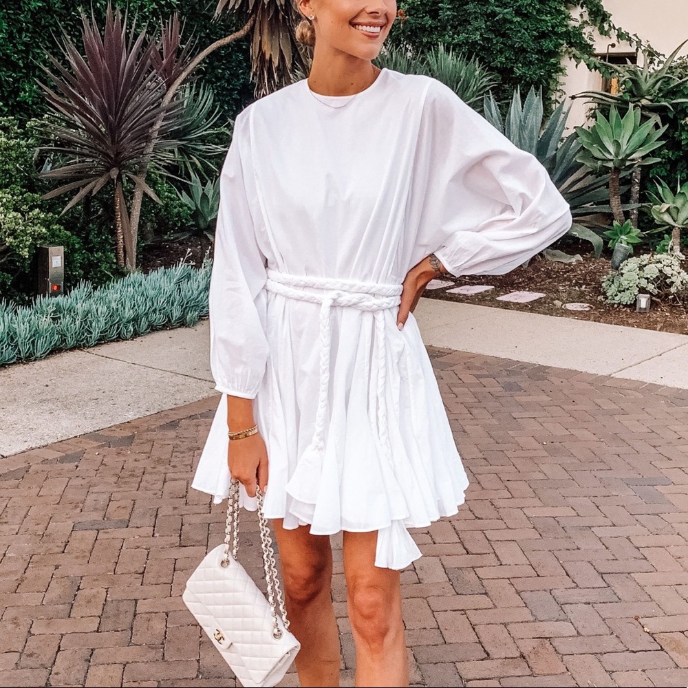 Rhode Long Sleeve Ella Mini Dress in White, sz Small